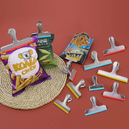 HOUSE AGAIN 12 Pack 3 Sizes Stainless Steel Chip Bag Clips Covered with Silicone - NO More Sharp Edges - Air Tight Seal Bag Clips, 5 Inches, 3 Inc...