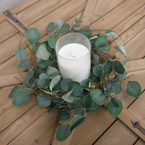idyllic Eucalyptus Leaves Wreath Metal Polyester Green Wreath 14 Inches for The Front Door Décor, 1 Pack...