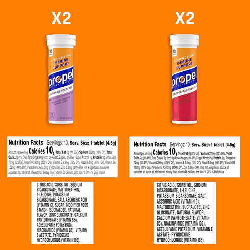 Propel Tablets Immune Support with Vitamin C + Zinc, 2 Flavor Variety Pack, Zero Sugar (Pack of 4)...