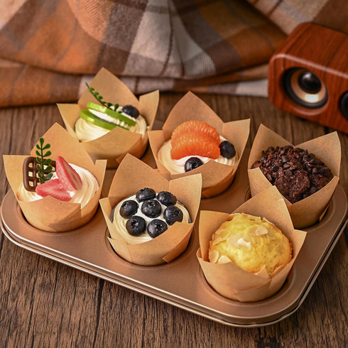 120 Counts Natural Tulip Cupcake Liners for Baking Cups, Food Grade Parchment Paper Muffin Liners Holders, Standard Tulip Cupcake Liners, Greasepr...