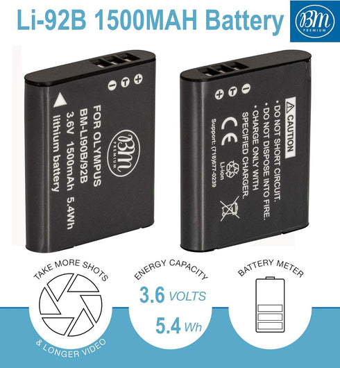 BM LI-90B, LI-92B Battery for Olympus Tough TG-6, TG-5, TG-Tracker, Tough SH-1, SH-2, SP-100, SP-100 IHS, Tough TG-1 iHS, Tough TG-2 iHS, Tough TG...