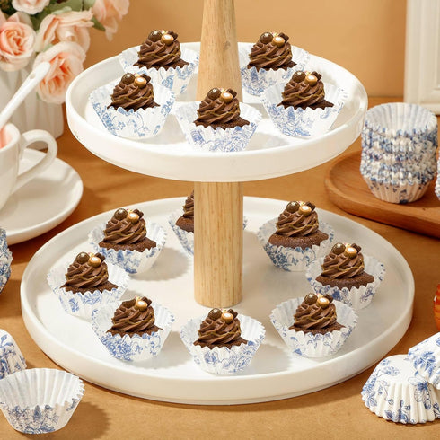 800 Pcs Blue and White Flower Cupcake Liners Flower Cupcake Wrappers Grease Proof Blue Muffin Liners Disposable Cupcake Papers Baking Cups for Bak...