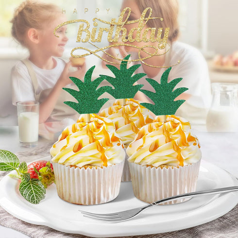 48PCS Pineapple Cupcake Donut Cake Toppers, Pineapple Cute Cupcake Picks for Summer Tropical Hawaiian Party Cake Decorations...