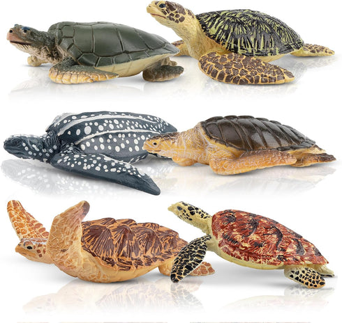 Toymany 6PCS Realistic Sea Turtle Figurines, Plastic Ocean Sea Animals Figures Set includes of Turtles, Educational Toy Cake Toppers Christmas Bir...
