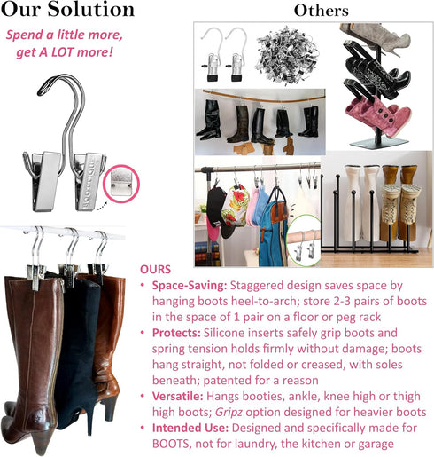 Original Boot Hanger - Shoe Storage Space Saver (Set of 3); Boot Hanger, Holder, Clips, Storage (Silver)...