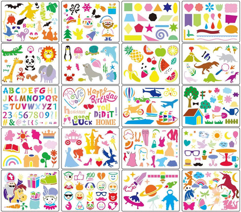 Kids Drawing Stencils Set , 20 Pcs Plastic Stencil Kit 300+ Patterns Drawing Templates for Girls & Boys Gift and Card Making...
