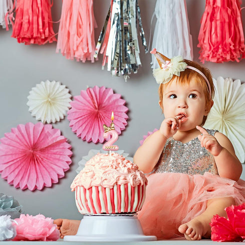 BBTO Number 2 Birthday Candle Pink Birthday Candle Girl with 10 Pieces Pink Candles Long Thin Cupcake Candles in Holders for Cake Topper Birthday ...