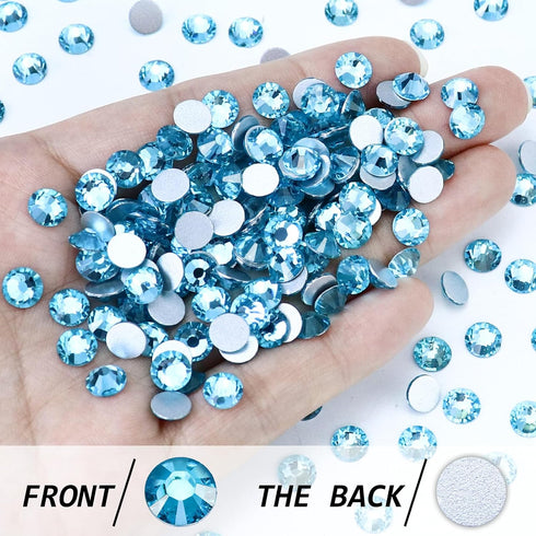 1440PCS SS16 Crystal Glass Flatback Rhinestones, Round Flat Back Crystal Gems for Nail Art and Craft Clothes, Glue Fix Diamond Stones Aquamarine/L...