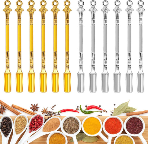 12P Mini Shovel Spoons, Coldairsoap Little Spoon Tiny Spoon Spice Spoon Alloy Mini Pendant Spoon Perfect for Measuring Spices,Coffee,Sugar...