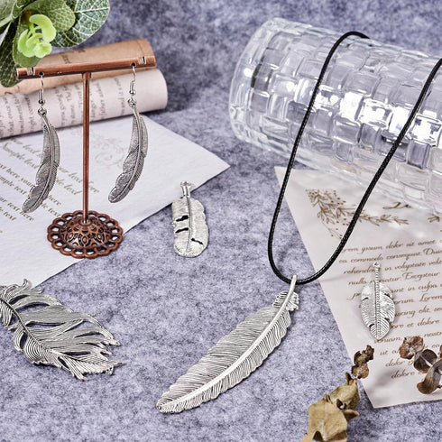 Craftdady 22Pcs Alloy Dreamcatcher Feather Charms Tibetan Big Leaf Pendants Feather Wing Charms Fly Antique Silver Metal Western Charms for Crafts...