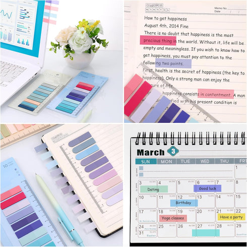 2000Pcs Sticky Tabs with Ruler, 10 Pack Index Tabs, Post It Sticky Notes, Repositionable Book Flags Strip Index Tabs Clear Page Markers for Office...