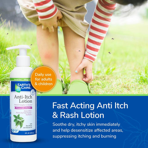 Earth's Care Anti Itch Lotion - Steroid Free - Soothes Sunburns, Dry and Itchy Skin, and Minor Skin Irritation, FL. 8 OZ...