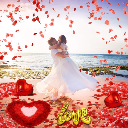 Valentines Day Red Wedding Decorations Artificial Petals Heart Shaped Love Foil Balloons Silk Rose Petals Romantic Design for Wedding Engagement A...