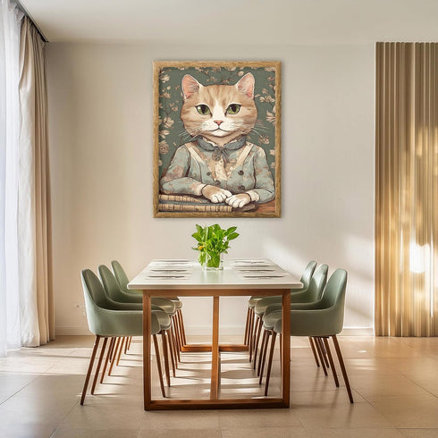 Posterizer 1 pcs- Orange cat sitting behind a table with white flowers-Art for Animal Lovers-Floral Botanical Art- Gift for Men Women Teens-Living...