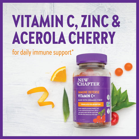 New Chapter Vitamin C+ Gummies – 40% Less Sugar§, Excellent Source of Vitamin C, TWO Daily Gummies for Immune Support with Acerola Cherry, Vegan, ...