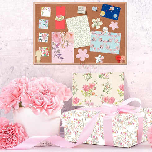 12 * 12 Inches Cardstock Paper Pad, Garden Pink Floral Design Cardmaking Themed 24 Sheets Scrapbook Decorative Paper for Junk Journal, Decoupage a...