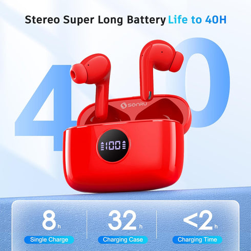 Wireless Earbuds Bluetooth 5.3 Headphones in-Ear MIC Earphones Hi-Fi Stereo 40H Playback USB-C LED Power Display Charging Case IPX7 Waterproof Blu...