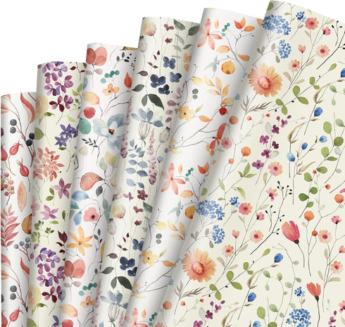 JarThenaAMCS 12 Sheets Wildflower Wrapping Paper -Not Roll- Watercolor Floral Gift Wrap Paper Bulk Folded Flat Flower Art Paper for Wedding Bridal...