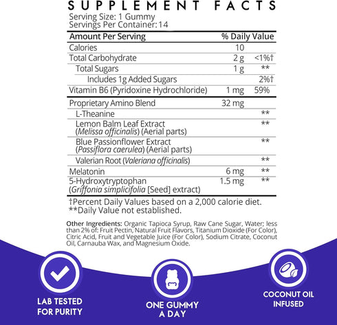 SugarbearPro Sleep Gummy for Adults with Extra Strength Melatonin 4mg, L-Theanine, 5 HTP, B6, Valerian Root, Lemon Balm - Chewable Sleep Supplemen...