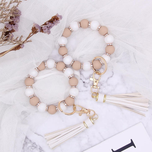 Silicone Beads for Keychain Making Kit,15mm Silicone Rubber Beads Bulk, Silicone Spacer Beads with Tassel for Jewelry Bracelets Making DIY Silicon...