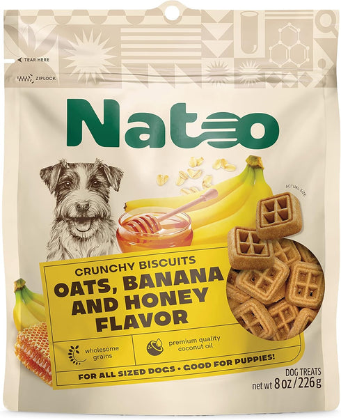 NATOO Dog Treats, Crunchy Biscuits Oats Banana and Honey, Natural Dog Treats, Rich in Omega 6, Prebiotics and Fiber, Antioxidants for Immunity, 8o...