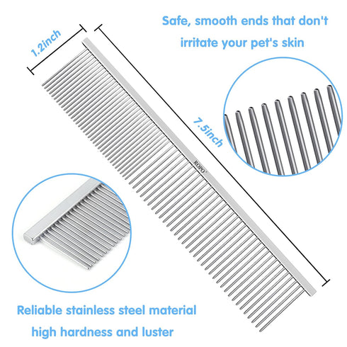 ROPO Dog Comb Tool for Removing Matted Fur - Pet Dematting Comb with Rounded Teeth and Non-Slip Grip Handle - Prevents Knots and Mats for Long and...