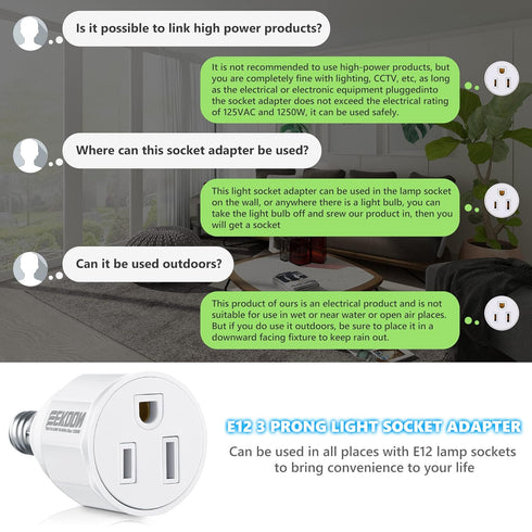 3 Prong Light Bulb Socket Adapter, Polarized Light Socket Outlet, Light Socket to Plug Adapter Socket Converter, Light Bulb Plug Adapter for Patio...