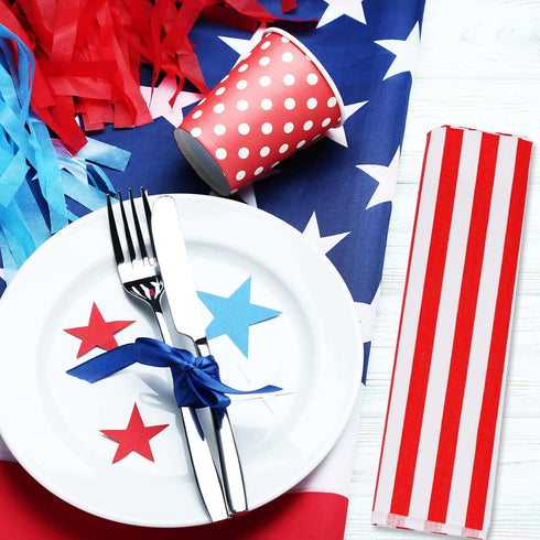 Whaline 6Pcs Patriotic Cotton Fabric Bundles 18 x 22 Inch Star Stripe Fat Quarters 4th of July Quilting Patchwork Squares Sewing Fabrics for Indep...