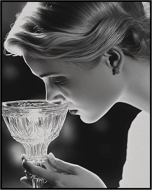 Posterizer 1 pcs-black and white alluring photo of woman smelling her drink-Photography Art-Retro Art-Decor for Home & Office- unframed wall art...