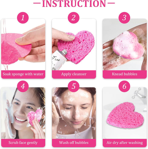60-Count Kickleen Compressed Cellulose Heart Shape Facial Sponges | 100% Natural Cosmetic Spa Sponges for Facial Cleansing | Exfoliating | Makeup ...