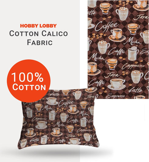 Coffee Print Cotton Calico Fabric (1 Yard) – Printed Sewing Fabric by The Yard – Lightweight Precut Fabric for Sewing Clothes, Homeware, & Other A...