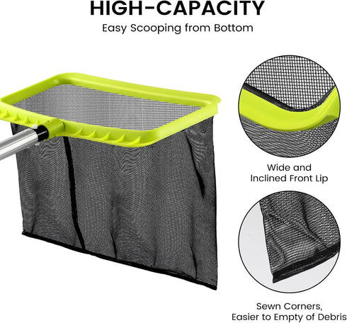 Pool Net - Pool Skimmer Net with Reinforced Frame without Pole, Larger Capacity Swimming Pool Leaf Skimmer Net for Cleaning, Firm Deep Rake Net wi...
