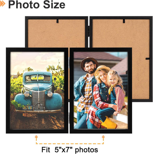 AEVETE 5x7 Picture Frames Double Hinged Wood Folding Photo Frames Vertical with Plexiglass Front, Black...