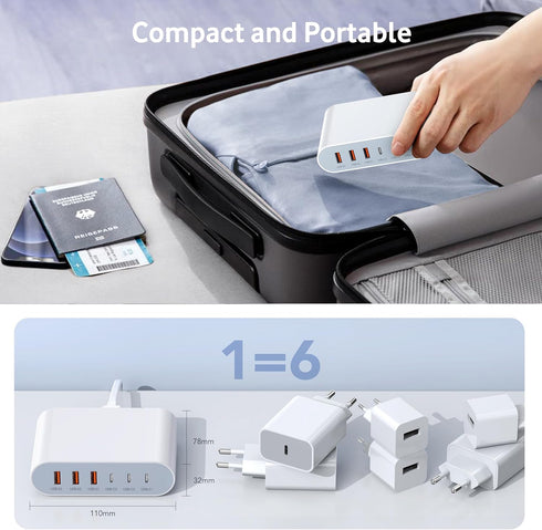 100W USB C Fast Charger Block Compact GaN 6 Port PD USB C and QC USB A Wall Charger Type C Charging Station Hub Adapter Plug Cube Brick for iPhone...