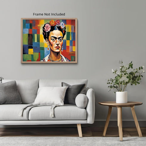 Posterizer 1 pcs- Frida Kahlo inspied art with mosaic background-Famous Figures Art Collection-Abstract & Modern Art- Living Room Bedroom Decor- u...