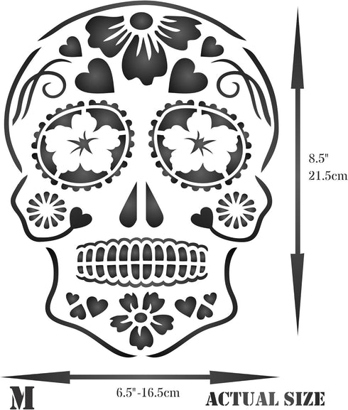 Day of The Dead Sugar Skull Stencil, 6.5 x 8.5 inch (M) - Halloween Decor Stencils for Painting Template...