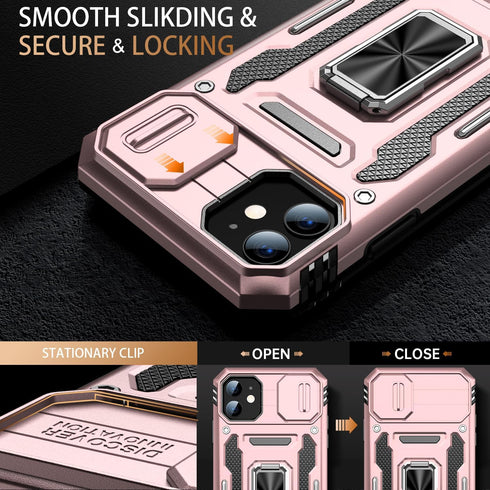 MERRO for iPhone 11 Case with Screen Protector,Sliding Camera Cover,Military-Grade Cover with Magnetic Stand Phone Case 6.1" Rose Gold...