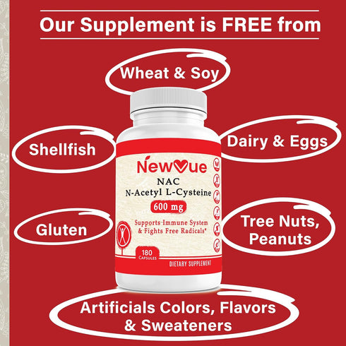 N-Acetyl L-Cysteine (NAC) 600mg, 180 Capsules - Non-GMO, Gluten Free...