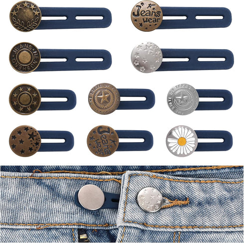 10 Pack Pants Expander Button, 10 Styles Jeans Waist Extender Button for Men and Women, Collars/Cuffs No Sew Metal Adjustment Buttons for Extender...