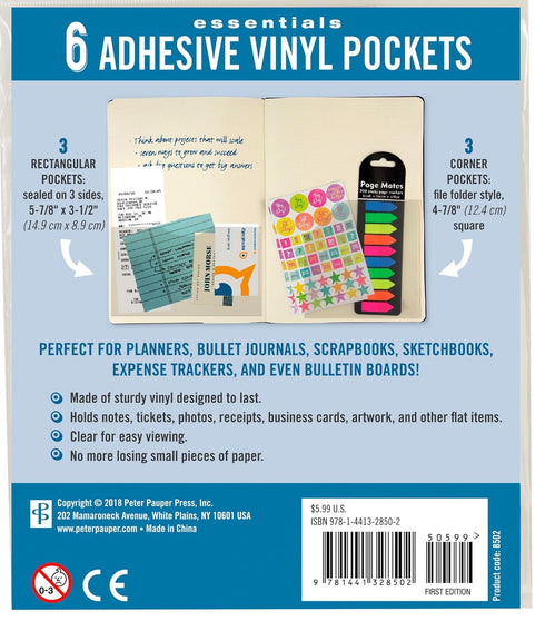 Adhesive Vinyl Pockets for Bullet Journals (set of 6 stick-on pockets)...