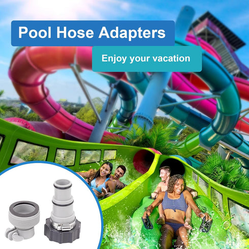 4-Pack Pool Hose Adapters with Clamps - 2 Types Connectors for Threaded Connection Pump - Replacement for 1.5/1.25 Inch Hoses - Ideal for Above Gr...