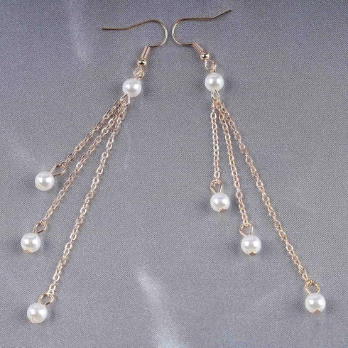 Vintage Pearl Drop Earrings Gold Pearl Tassel Earrings Long Pearl Chain Earrings Boho Pearl Earrings Jewelry for Women and Girls...