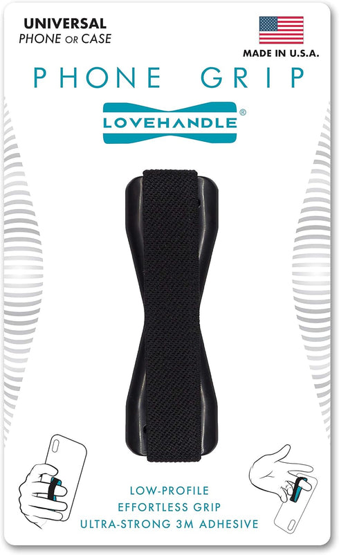 LOVEHANDLE Phone Grip for Most Smartphones and Mini Tablets, Black Elastic Strap with Black Base, LH-01Black...