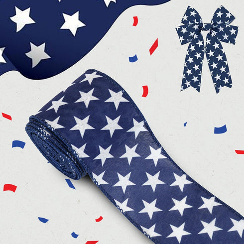4th of July Ribbon Wired Patriotic Ribbon Stars Ribbon10 Yards Patriotic Ribbon Wired for Independence Day Memorial Day Wreath Bow Making DIY Wrap...