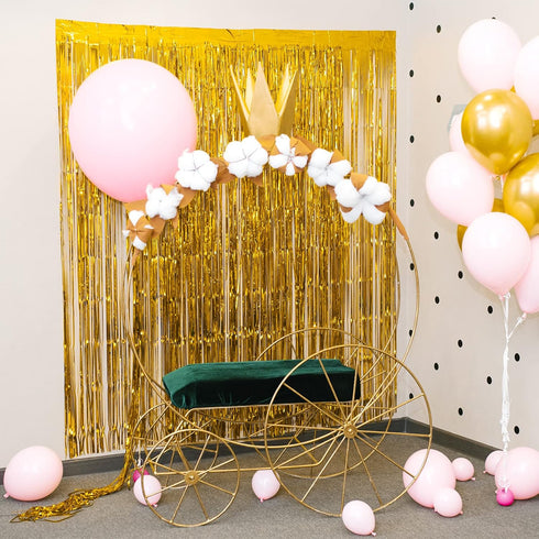 CHRORINE 2pcs 3ft x 8.3ft Gold Tinsel Foil Fringe Curtains Streamers Backdrop for Birthday Graduation Wedding Engagement Bridal Shower Bachelorett...