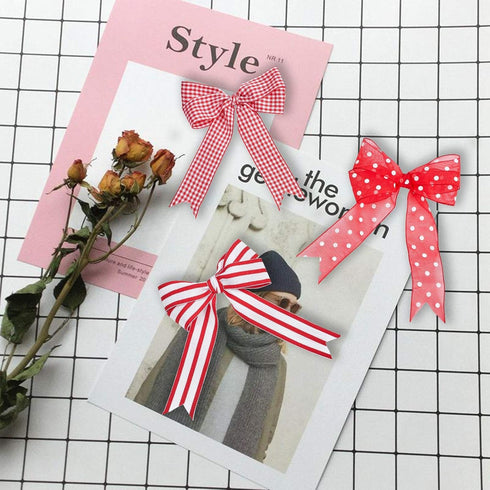 Fabric Ribbons Red and White Plaid Ribbon for Crafts, Grosgrain Striped Ribbon for Gift Wrapping, 1 Inch Organza Polka Dot Ribbon, 30 Yard...