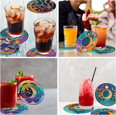 8 Pieces Diamond Art Coaster Kit with Holder DIY Sun and Moon Diamond Art Coaster Gifts 5d Diamond Dot Coaster for Beginners Adults Kids Art Table...