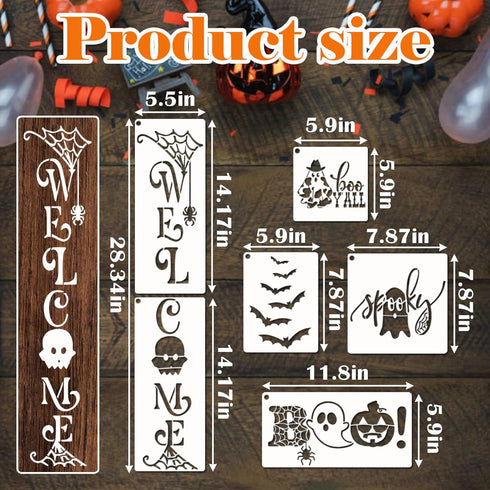 Halloween Stencils for Painting on Wood Door Sign Reusable Large Holiday Stencil for Crafts Canvas Wall Shirts Cookie Drawing Paint Decorating (Ha...