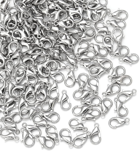 200 Pieces 12x6mm Rhodium Lobster Clasp Set Lobster Claw Clasps for Jewelry Making and Bracelets for DIY Craft Earring Necklace Bracelet Pendant C...