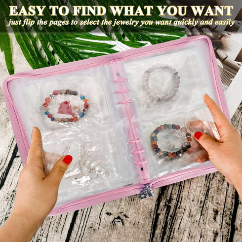 Bracelet Holder Travel Jewelry Organizer Case Transparent Jewelry Storage Book for Earring Necklace Ring with Small Clear Zippered Pouch...